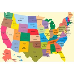 50 States and Capticals of United States Map of America Colorful Poster Map