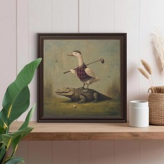 Funny Duck Golf Poster Vintage Animal Wall Art Gift for Golf Lovers