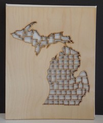 Michigan Map Craft Kit Natural Wood Laser Cut & Canvas 8×10 Wall Decor USA #M16