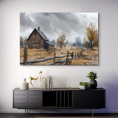 Farmhouse Canvas Wall Art, Old Barn Painting Print, Western Barn Decor Poster