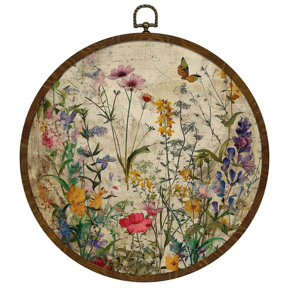 Vintage Wildflower Round Wall Art Decor, 10×10 Inch European Classical Still …
