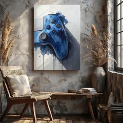 Blue Gamer Pulse Canvas Watercolor Video Game Controller Wall Art What If Joy