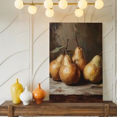 Wall Art Golden Pear Still Life Canvasclassical Oil Painting On Rustic Table