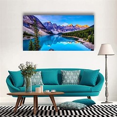 Lake Mountain Landscape Canvas Wall Art – Modern Giclee Print, Framed & Ready to