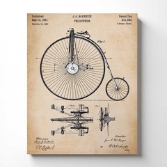 Bicycle Gifts,Velocipede Bike Patent Canvas Print, Ready To Hang for Living Room