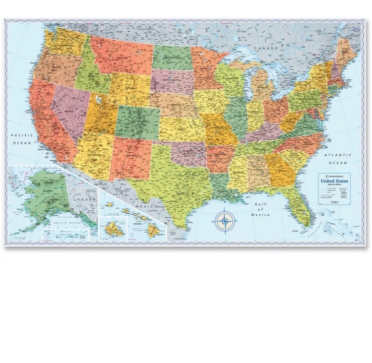 RM528012762 U.S. Physical/Political Map Dry Erase Single Homeschool 50 x 32