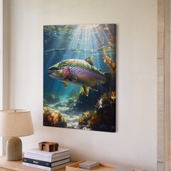 Wall Art Rainbow Trout River Canvasrealistic Freshwater Underwater Art