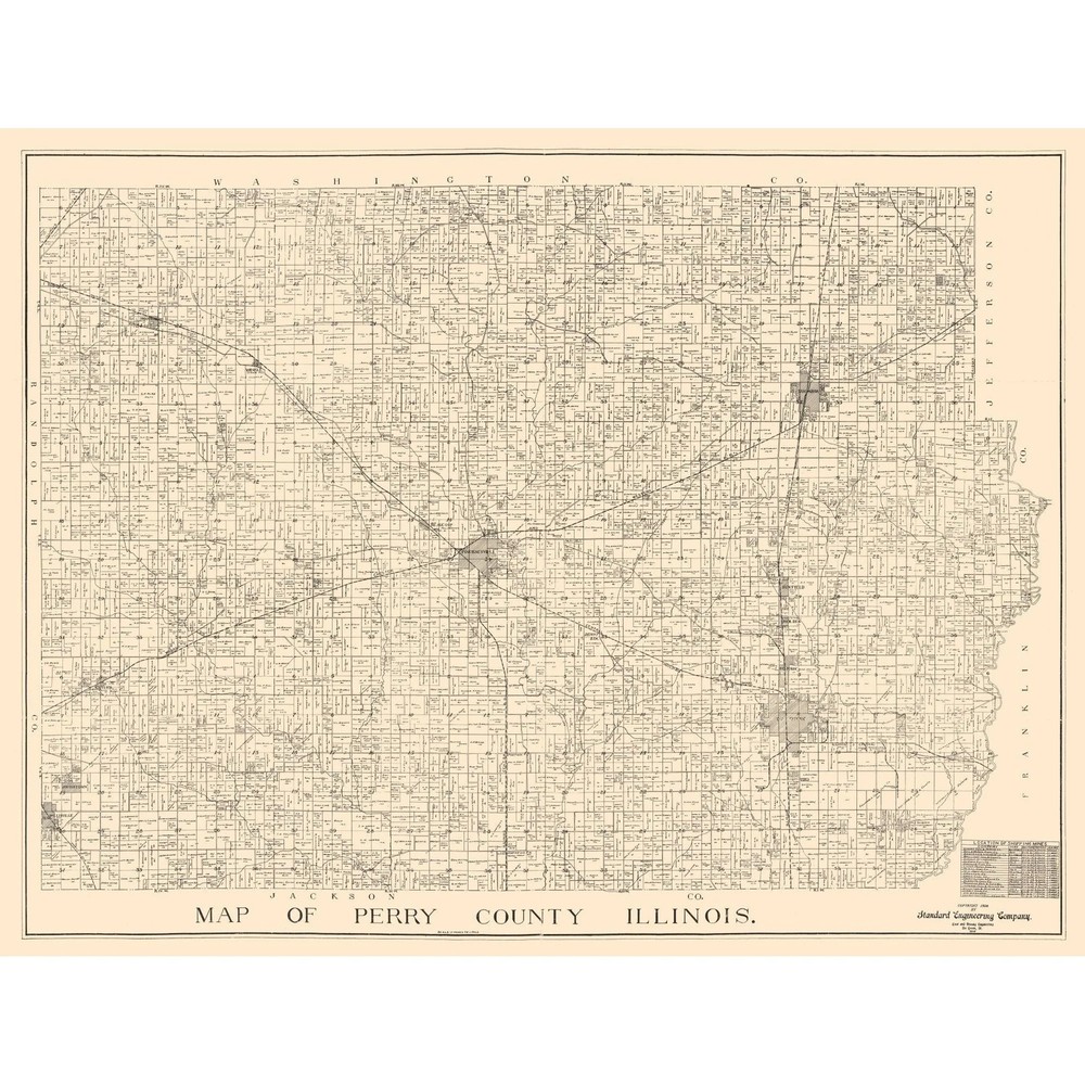 Historic County Map- Perry County Illinois – Standard Engineering 1908 –