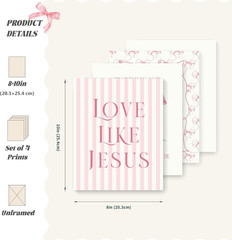 Pink Bow Christian Wall Art Posters Coquette Room Decor Bible Verse Prints 8×10