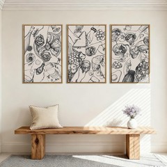 Framed Wood Kitchen Wall Art Set 3 Modern Abstract Party Food Prints 16×24