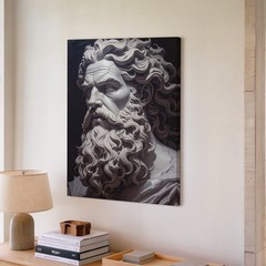 Marble God Bust Canvashyper-Realistic Sculpture Of Zeus Or Poseidon Wall Art