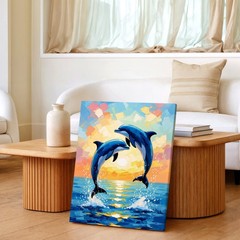 Wall Art Dolphin Pair Ocean Sunset Canvas Print Colorful Coastal Home Decor