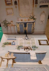 New Wrapped Canvas Wall Art Old World Bathroom Theme Decor Blue Gold