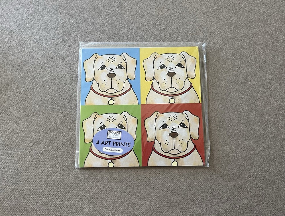 Set Of 4 “Dog Whimsy” Themed Contemporary Art Prints, Fits 6” X 6” Frames, New!