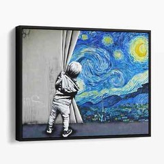 Starry Night Behind the Curtain Banksy Van Gogh Retro Canvas Print Wall Art