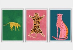Set Of 3 Wild Cats Cheetah Leopard 12.75×16.75 Canvas Art Posters Colorful Fun