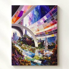 Futuristic Utopian Cityscape Canvasvibrant Collage Of Architecture And Nature