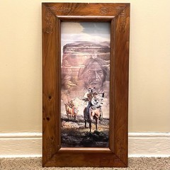 Vintage 1990s Lapps Woodcraft Framed Spirit Warrior Chief Native American Print