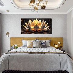TYTAUPT Lotus Flower Canvas Wall Art For Bedroom Women Gold And Yellow Wall