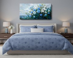 48×24 Inch Large Floral Canvas Wall Art, Waterproof Moisture Resistant Blue R…