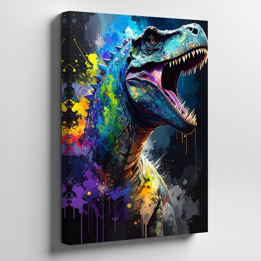 Canvas Wall Art a Highly Stylized Digital Artwork of a Dinosaur Possibly a T