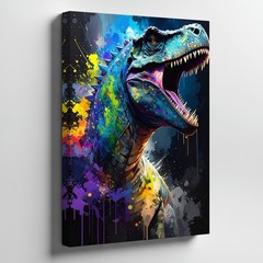 Canvas Wall Art a Highly Stylized Digital Artwork of a Dinosaur Possibly a T