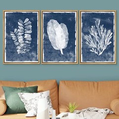 Blue and White Minimalist Wall Art Framed Canvas Prints Set of 3