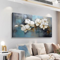 Flower Wall Art Blue Grey Abstract Canvas Painting Prints Art,DIY Framed 24″x48″