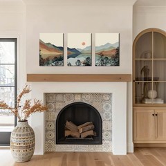 Framed Mountain Canvas Wall Art Set of 3, Boho Watercolor Poster Prints Paint…