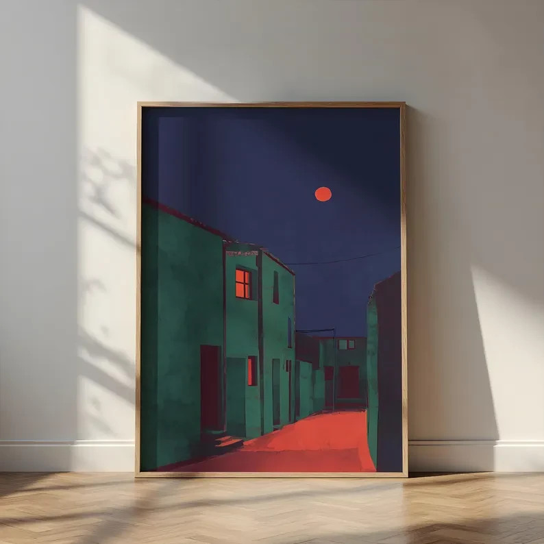 Mid Century Modern Alleyway Art Print Retro Urban Landscape Cityscape Wall Poste