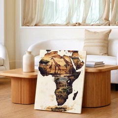 Wall Art Africa Map Giraffe Safari Landscape Wildlife Canvas Print Home Decor