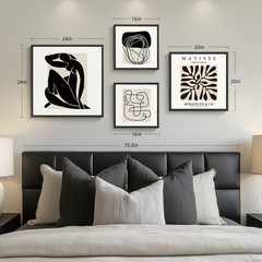 Framed Matisse Abstract Wall Art for Living Room, Set of 4 Piece Black and Wh…
