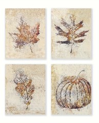 Fall Wall Art 4-Prints 1-Pumpkin & 3-Leaves Rustic Farmhouse Unframed 8”X 10”