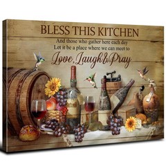 Christian Wall Art Wine Decor Dining Room Pictures Rustic Farmhouse Bless Thi…