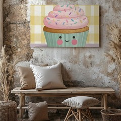 Cute Cupcake Character Canvaswhimsical Kids� Kitchen Wall Art