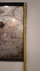 18th Century Mirrored Glass Map «MAPPA TOTIUS MUNDI». FRAMED / Distressed Wood.