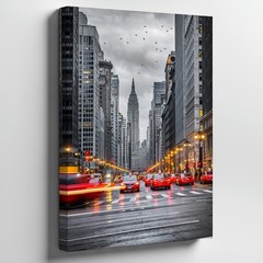 Wall Art Bustling Cityscape At Dusk, Featuring Towering Skyscrapers Shrouded In