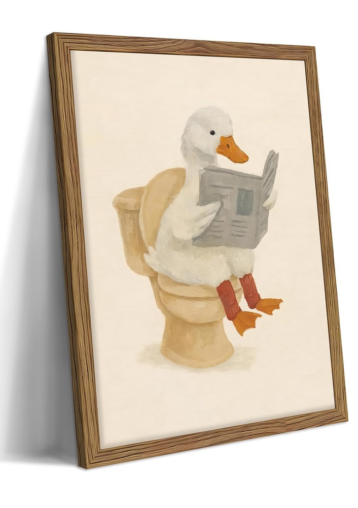 Framed Duck Bathroom Wall Art, Whimsical Duck Reading on , Funny Bathroom Wal…