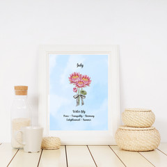 July Birth Flower Water Lily Blue Watercolor Wall Art Print Gift 8×10 UNFRAMED