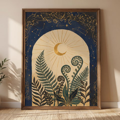 Celestial Fern Poster Moon Constellation Botanical Vintage Art Print Wall Decor