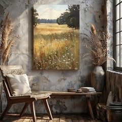 Golden Meadow Canvas Sunlit Wildflower Landscape In Soft Pastels Where Nature