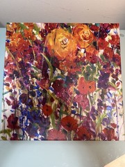 Floral Canvas Wall Art Print 16×16 Colorful Abstract Cottagecore Decor
