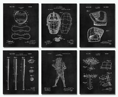 Baseball Patent Prints -Set of 6 (8×10)- Home Decor Great Gifts MLB Fan Wall Art