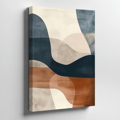 Neutral Blue Brown Cream Geometric Abstract Modern Canvas Wall Art Decor Print