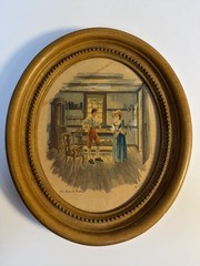 Vintage Currier & Ives Cabinet Maker Print 1968 Oval Frame Colonial Decor