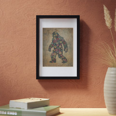 Vintage Sasquatch Flowers Wall Art, Bigfoot Floral Poster, Botanical Yeti Decor
