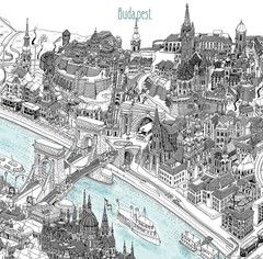 Budapest – Bird’s Eye View Map (Black – Open edition Giclée print)