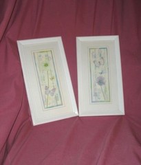 Vintage 1960’s Antique White Framed Blue & Purple Butterfly Flower Prints