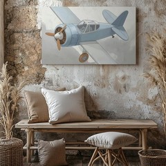 Wall Art Vintage Toy Airplane Canvasclassic Aviation Nursery
