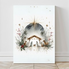 Watercolor Nativity Scene CANVAS Wall Art, Holy Family POSTER, Christmas Decor
